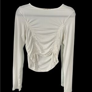 Fashion Nova White Ruched Long Sleeve Top